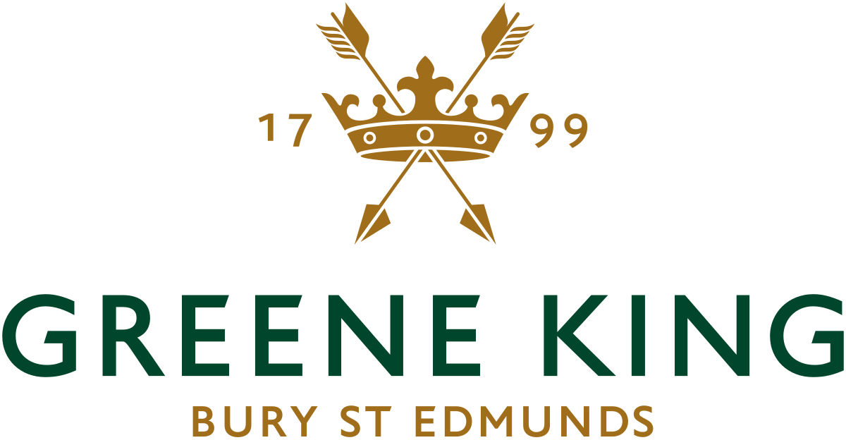 Greene King logo showing a golden crown above the words Greene King and Bury St Edmunds 1799, set in a traditional and welcoming pub environment, evoking heritage and warmth